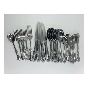 Leonard Silver EXETER, 29-Piece Stainless Glossy Flatware Set, Scroll Edge Korea